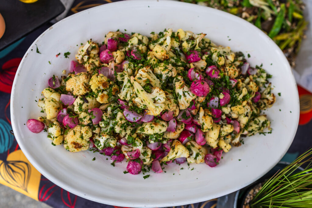 Califlower and Radish salad on Vancouver film and tv industry set